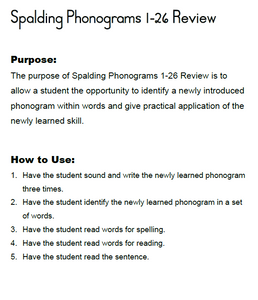 Home Educator Spalding Spelling Lesson Student Materials: HES1 First Grade